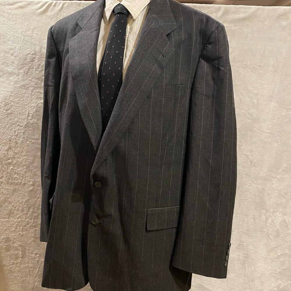 Christian Dior Suit Jacket Men’s 46R Gray Striped Virgin Wool LeConnaisseur